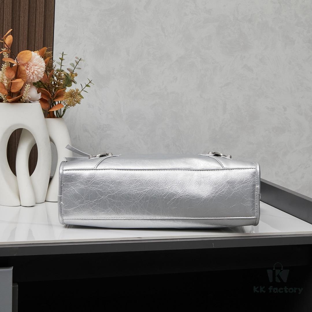 Balenciaga Motorcycle Bag Medium Size with Silver Buckle, Includes Box