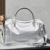 6930e0446e68136f4d9b218f Large Silver Buckle Balenciaga Motorcycle Bag with Box - Gaint City Series