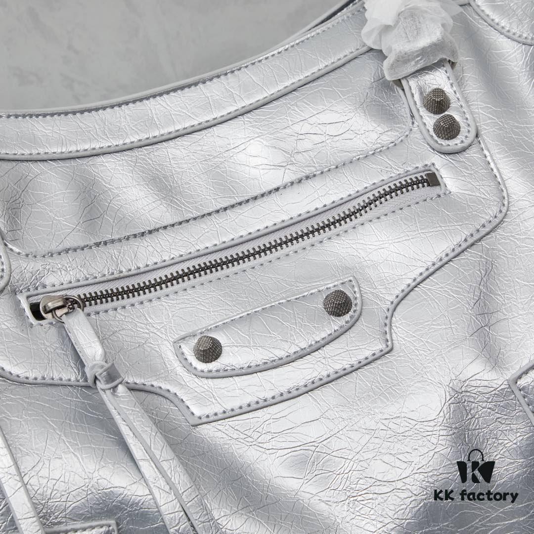6930e0456e68136f4d9b2190 Large Silver Buckle Balenciaga Motorcycle Bag with Box - Gaint City Series