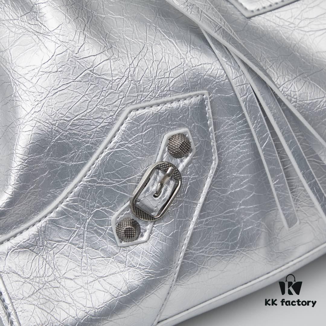6930e0456e68136f4d9b2192 Large Silver Buckle Balenciaga Motorcycle Bag with Box - Gaint City Series