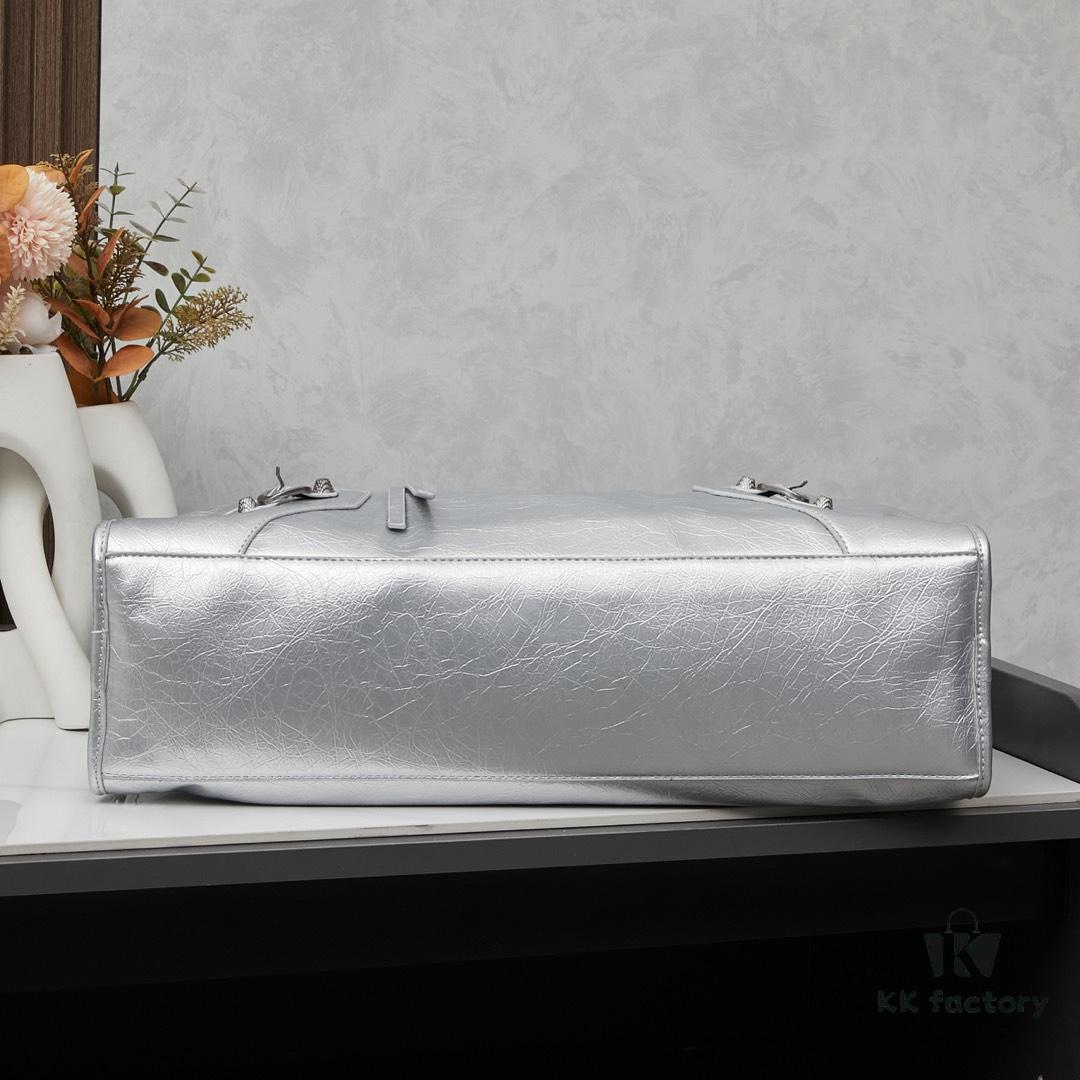 6930e04d6e68136f4d9b21a0 Large Silver Buckle Balenciaga Motorcycle Bag with Box - Gaint City Series