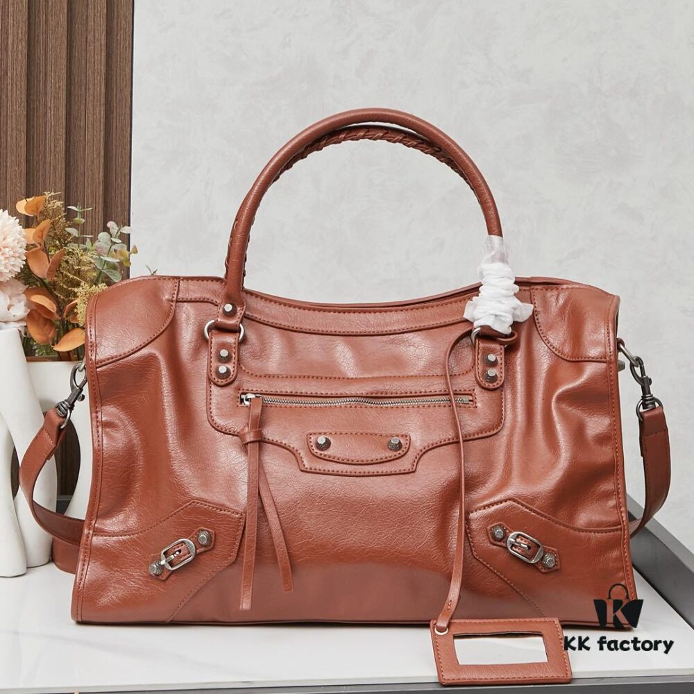 6930e0636e68136f4d9b21c6 Large Silver Buckle Balenciaga Motorcycle Bag with Box