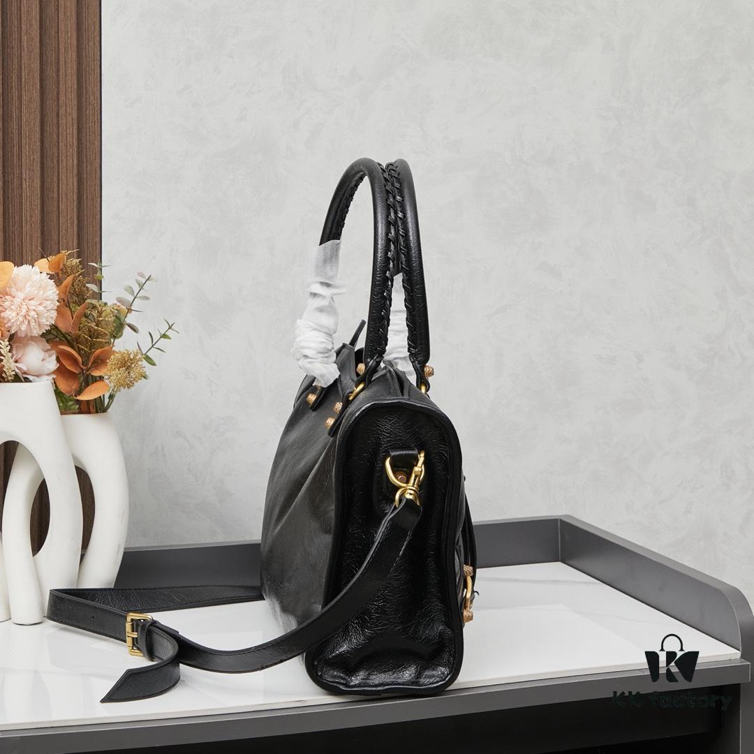 6930e06d6e68136f4d9b21d5 Balenciaga Motorcycle Bag in Medium Size with Gold Buckle, Includes Box