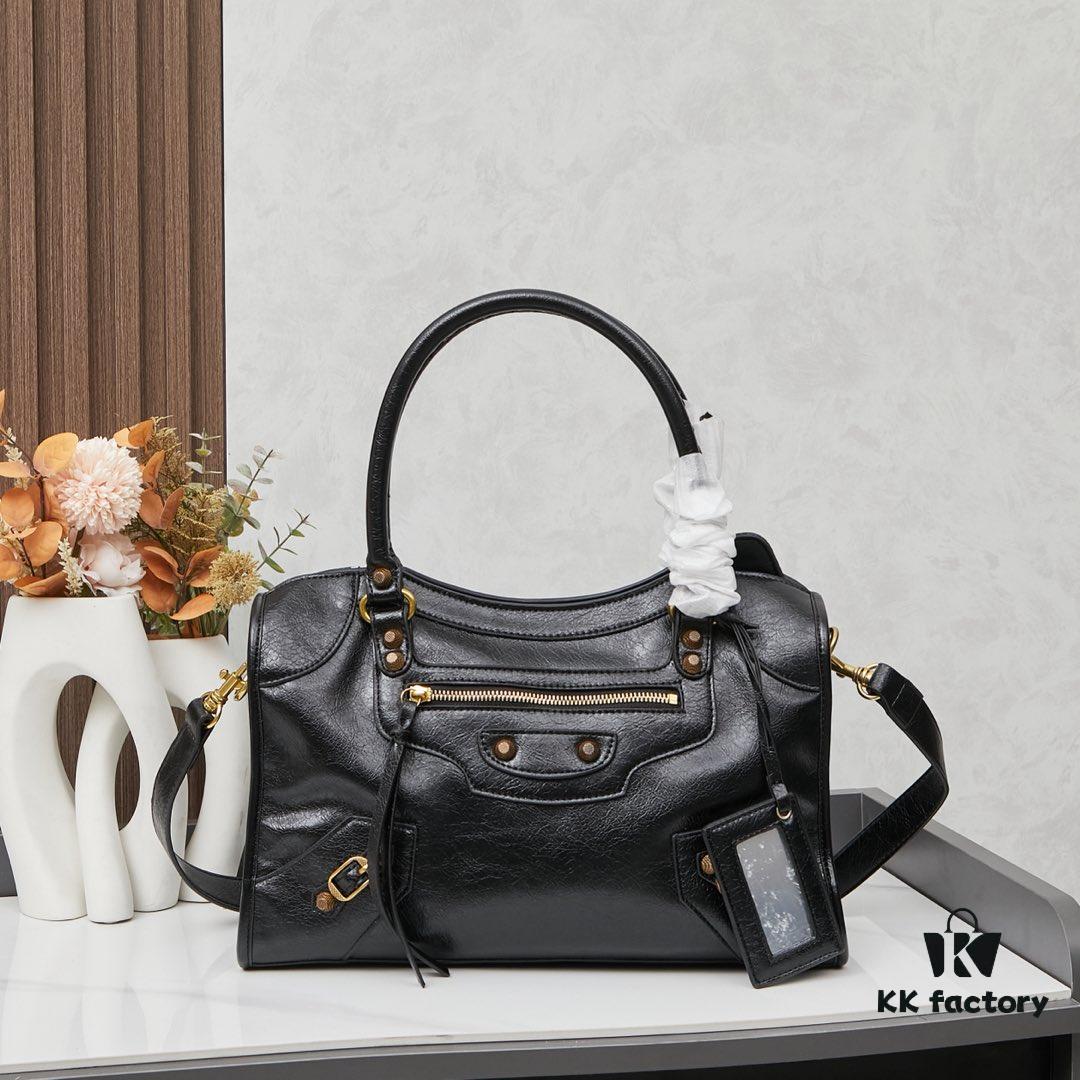 6930e06f6e68136f4d9b21d6 Balenciaga Motorcycle Bag in Medium Size with Gold Buckle, Includes Box