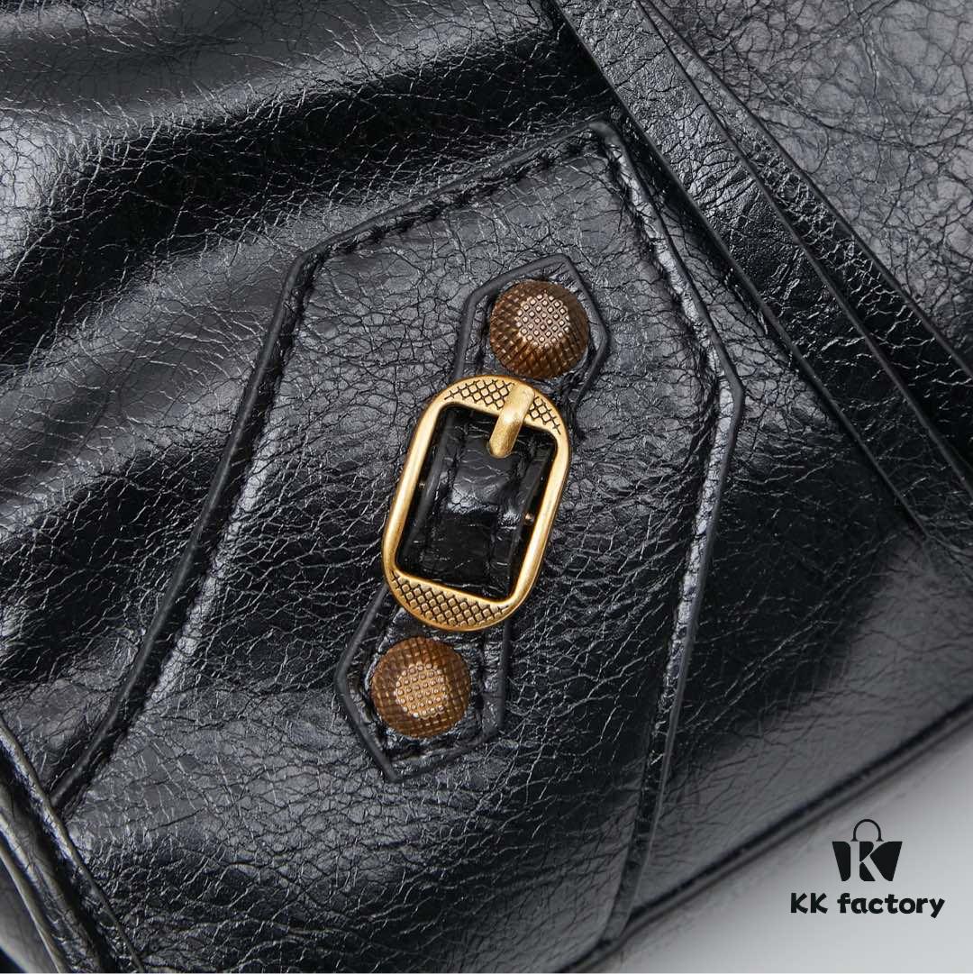 6930e0796e68136f4d9b21e6 Balenciaga Motorcycle Bag in Medium Size with Gold Buckle, Includes Box