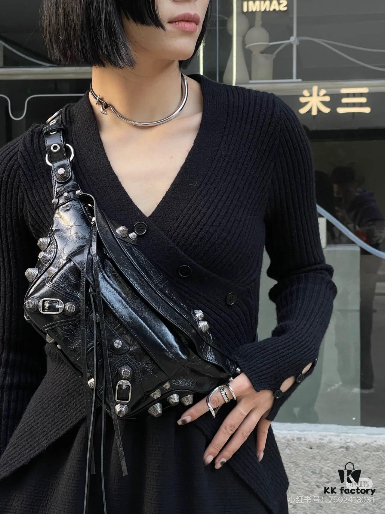 6930e0e76e68136f4d9b2270 Balenciaga LE CAGOLE MEDIUM BUM BAG IN BLACK TEXTURED LAMB LEATHER