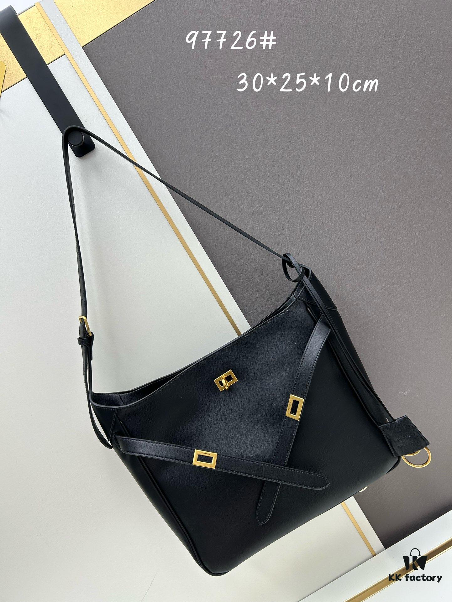 6930e2336e68136f4d9b241b New Balenciaga Winter 24 Collection Re-See Shoulder Bucket Bag, Full-Grain Leather, Minimalist Luxury Design, Upcycled Motorbike Glove Handbag with Keyring Closure, Effortlessly Chic Oversized Style