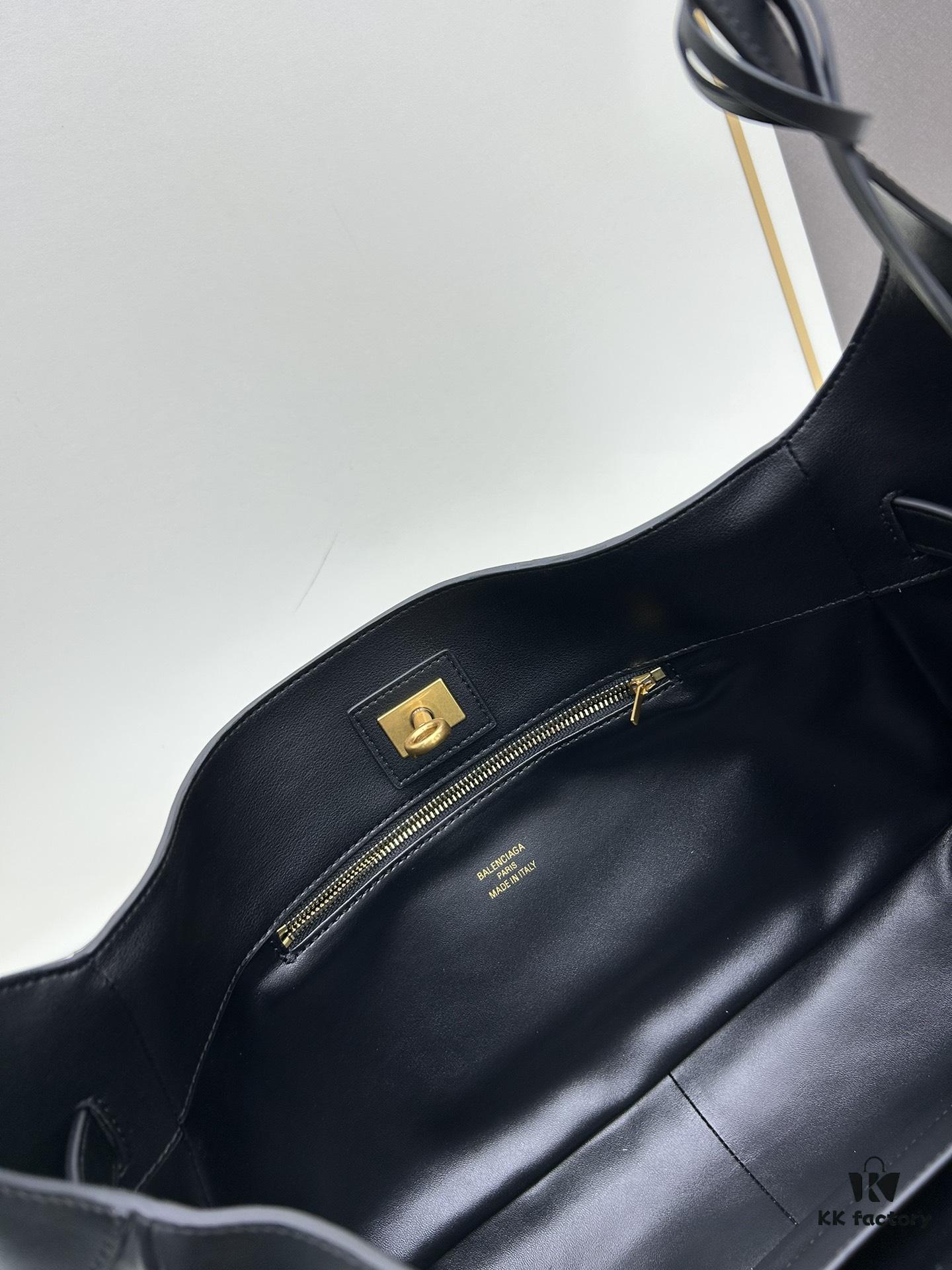 6930e2376e68136f4d9b2421 New BALENCIAGA Winter 24 Collection Re-See Shoulder Bucket Bag, Full-Grain Leather, Minimalist Luxury Design, Upcycled Motorbike Glove Handbag with Keyring Closure, Elegant and Edgy Style