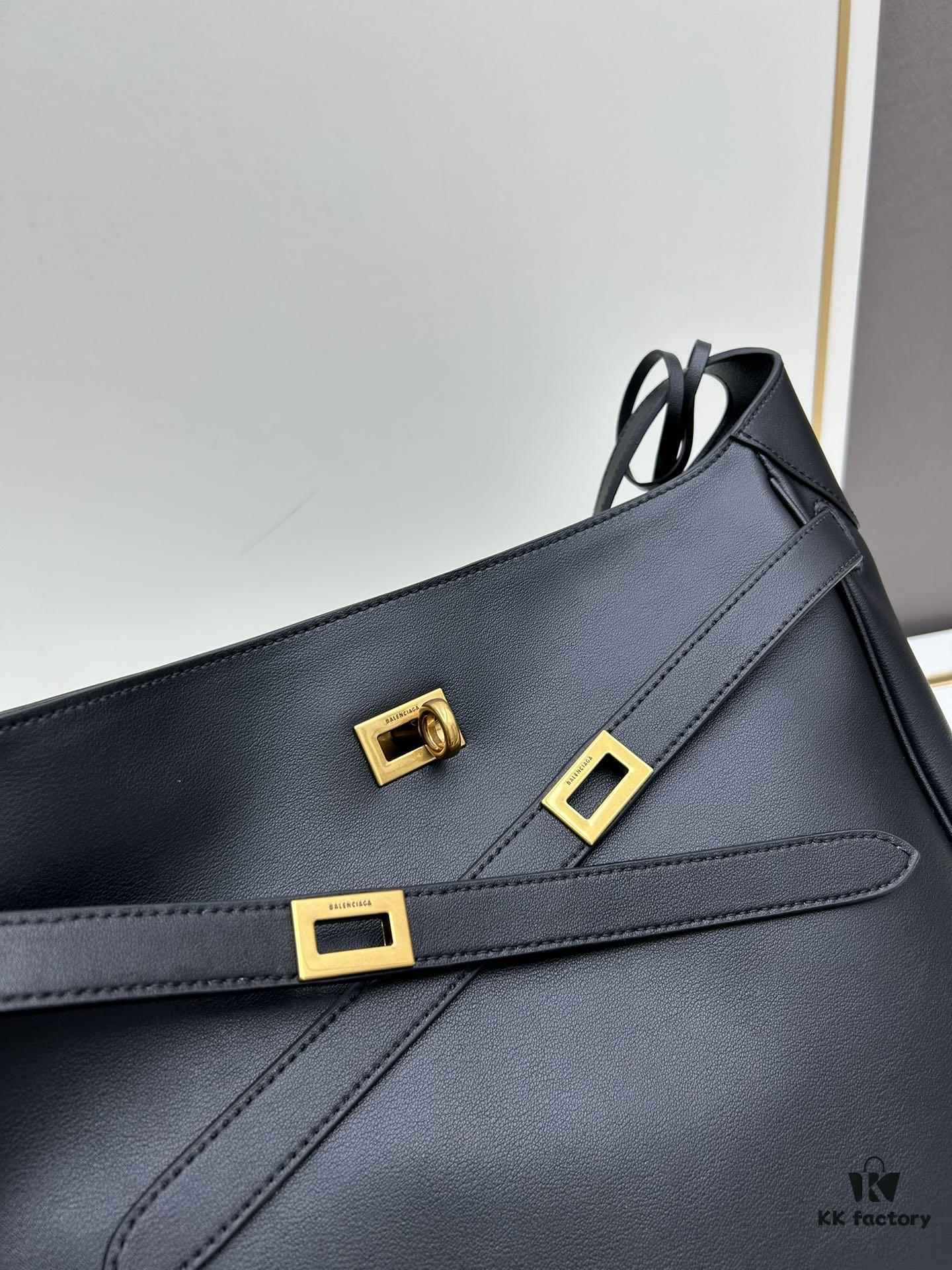 6930e2396e68136f4d9b2423 New Balenciaga Winter 24 Collection Re-see Handbag, Shoulder Bucket Bag in Full-Grain Leather, Minimalist Luxury Design Upcycled from Motorcycle Gloves with Keychain Closure, Effortlessly Chic Oversized Look