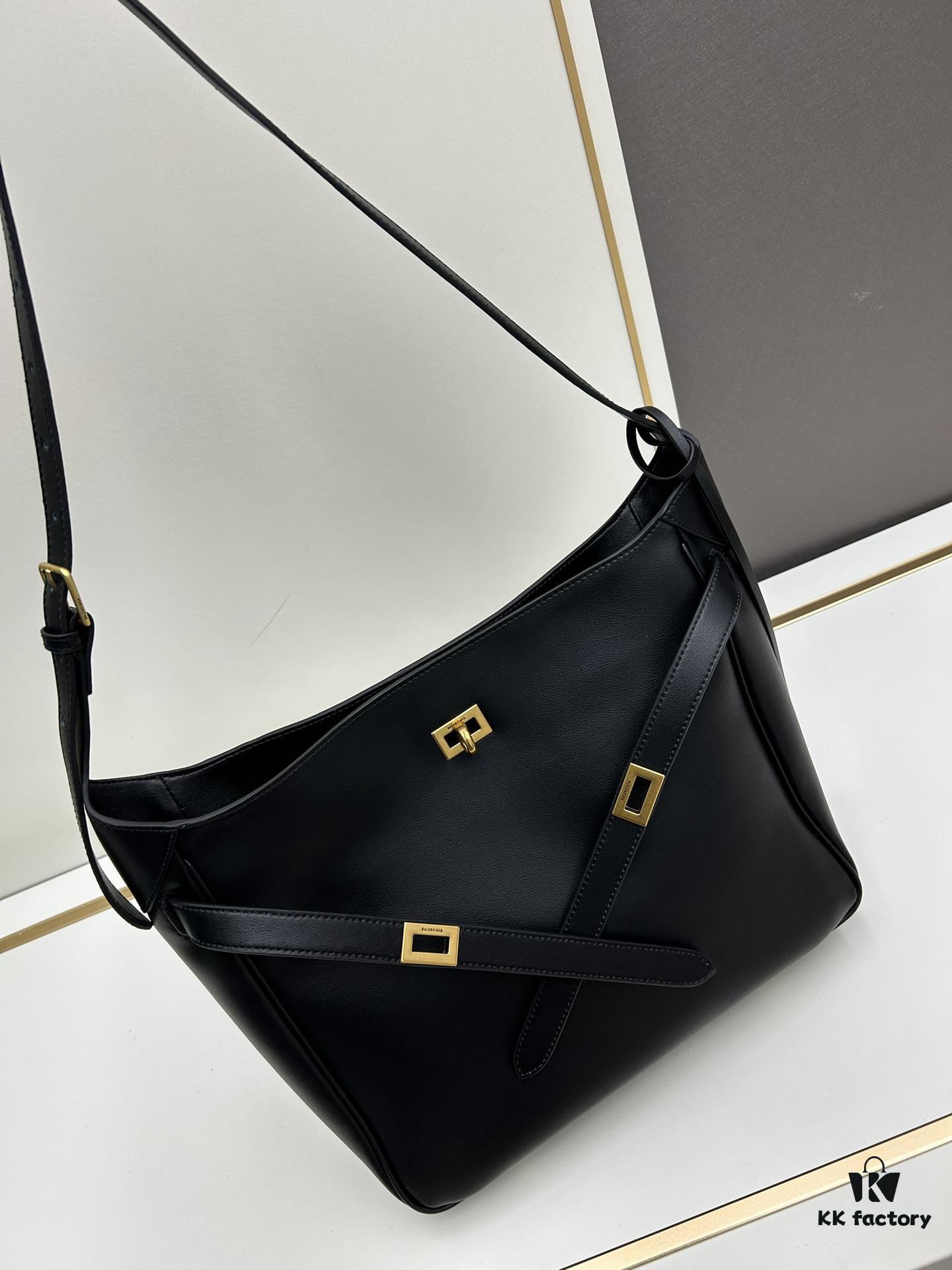 6930e2496e68136f4d9b2439 New Balenciaga Winter 24 Collection Re-see Handbag, Shoulder Bucket Bag in Full-Grain Leather, Minimalist Luxury Design Upcycled from Motorcycle Gloves with Keychain Closure, Effortlessly Chic Oversized Look