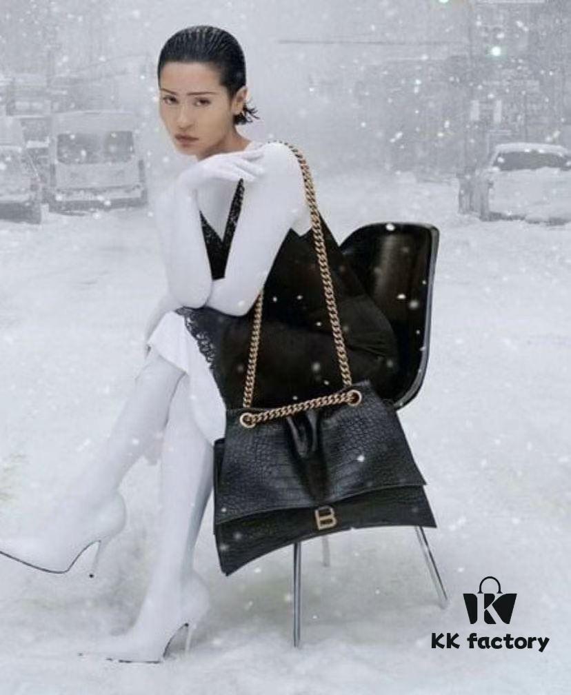 6930e2736e68136f4d9b2474 Balenciaga New Arrival Large Chain Hourglass Bag, Crocodile Texture, Cracked Grain Calfskin, Waxed Leather