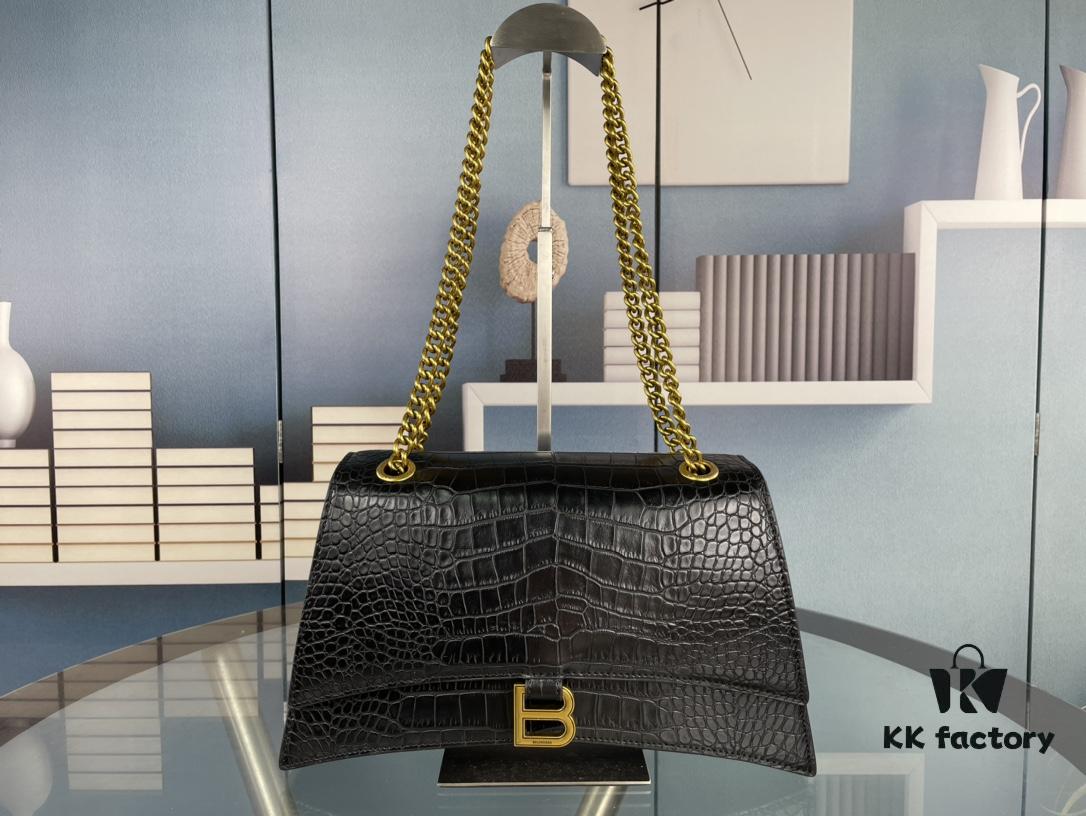 6930e2746e68136f4d9b2477 Balenciaga New Arrival Large and Small 230 Chain Hourglass Bag, Crocodile Texture, Cracked Calfskin Leather, Waxed Leather