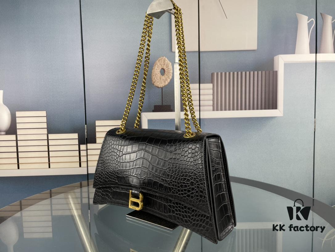 6930e2756e68136f4d9b2479 Balenciaga New Arrival Large and Small 230 Chain Hourglass Bag, Crocodile Texture, Cracked Calfskin Leather, Waxed Leather