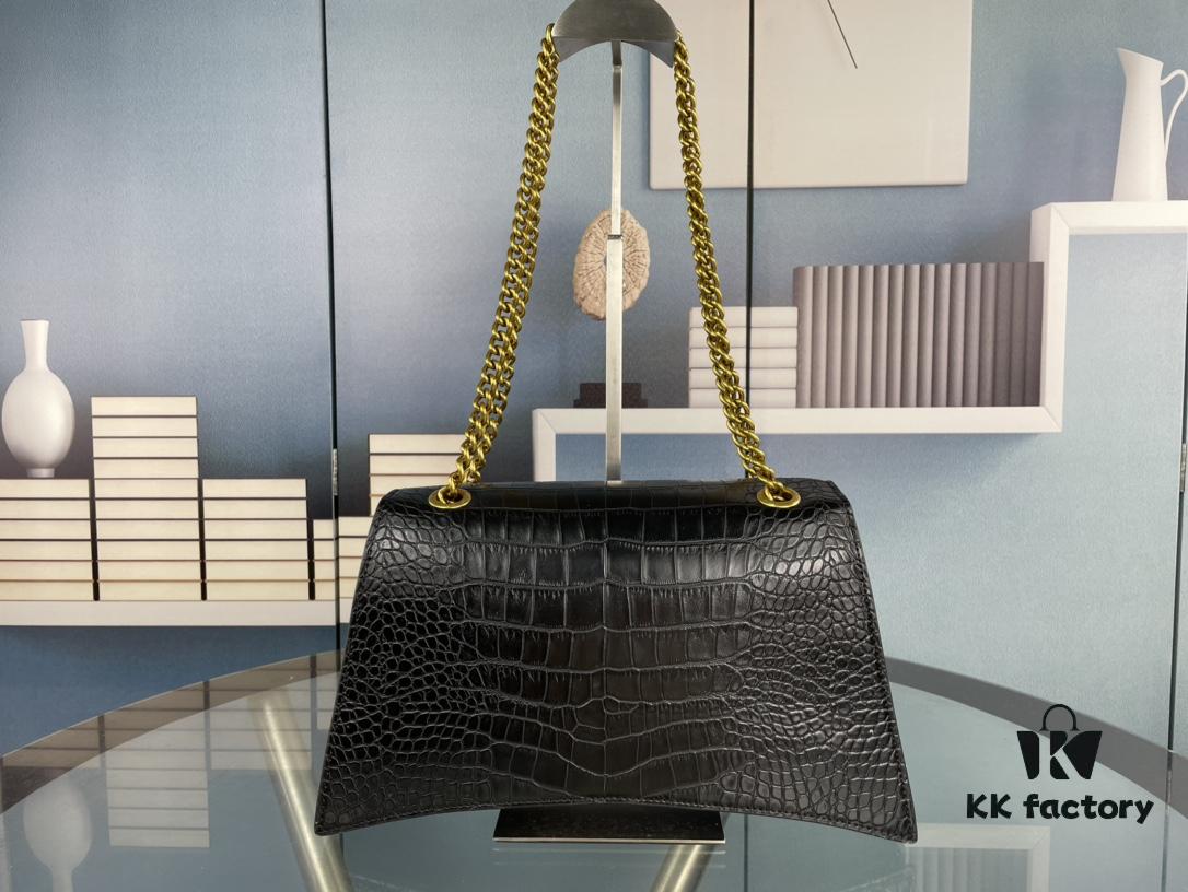 6930e2756e68136f4d9b247a Balenciaga New Arrival Large and Small 230 Chain Hourglass Bag, Crocodile Texture, Cracked Calfskin Leather, Waxed Leather