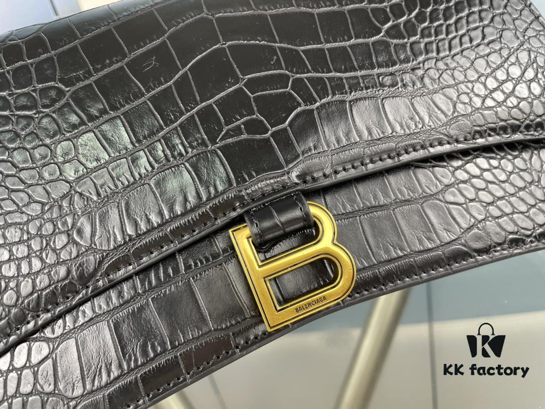 6930e2766e68136f4d9b247b Balenciaga New Arrival Large and Small 230 Chain Hourglass Bag, Crocodile Texture, Cracked Calfskin Leather, Waxed Leather