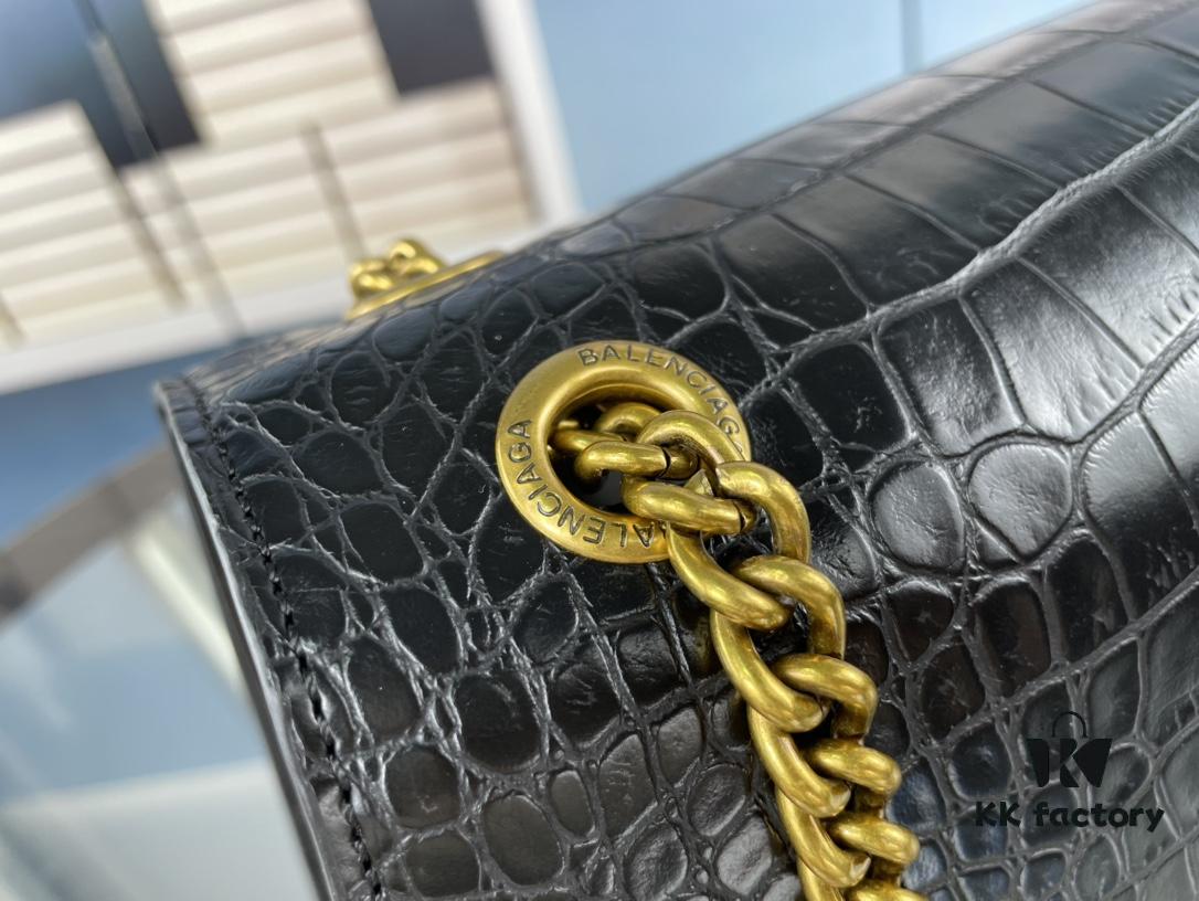 6930e2776e68136f4d9b247c Balenciaga New Arrival Large and Small 230 Chain Hourglass Bag, Crocodile Texture, Cracked Calfskin Leather, Waxed Leather