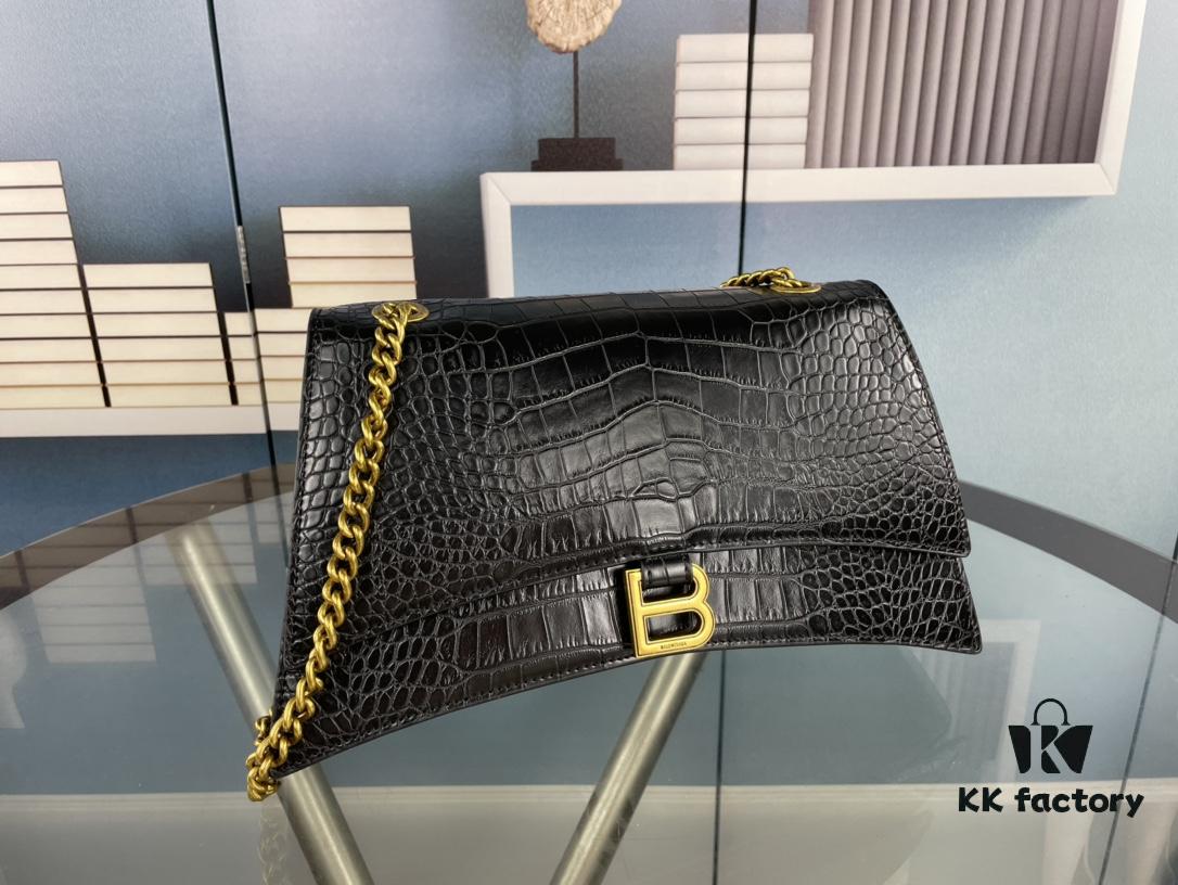 6930e2786e68136f4d9b247d Balenciaga New Arrival Large and Small 230 Chain Hourglass Bag, Crocodile Texture, Cracked Calfskin Leather, Waxed Leather