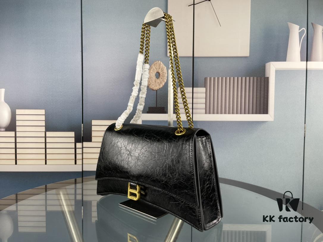 6930e27a6e68136f4d9b2481 Balenciaga New Arrival Large Chain Hourglass Bag, Cracked Texture Calfskin, Wax Oil Leather