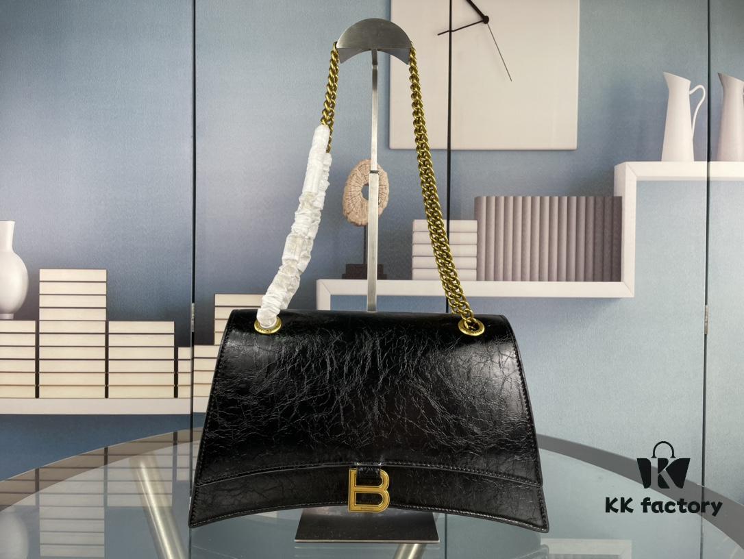 6930e27d6e68136f4d9b2485 Balenciaga New Arrival Large Chain Hourglass Bag, Cracked Texture Calfskin, Wax Oil Leather