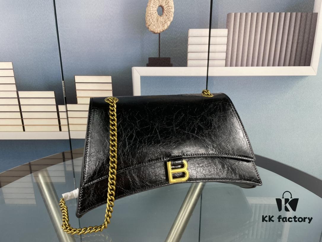 6930e27e6e68136f4d9b2486 Balenciaga New Arrival Large Chain Hourglass Bag, Cracked Texture Calfskin, Wax Oil Leather