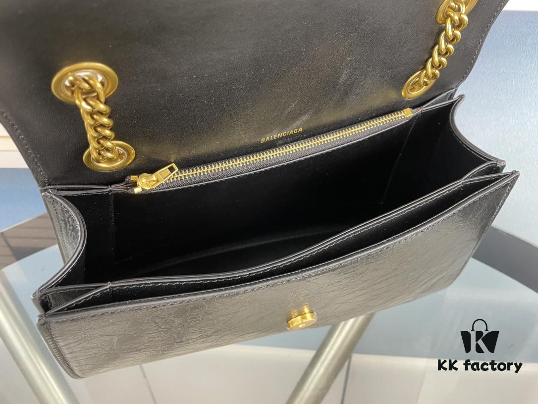 6930e27f6e68136f4d9b2488 Balenciaga New Arrival Large Chain Hourglass Bag, Cracked Texture Calfskin, Wax Oil Leather