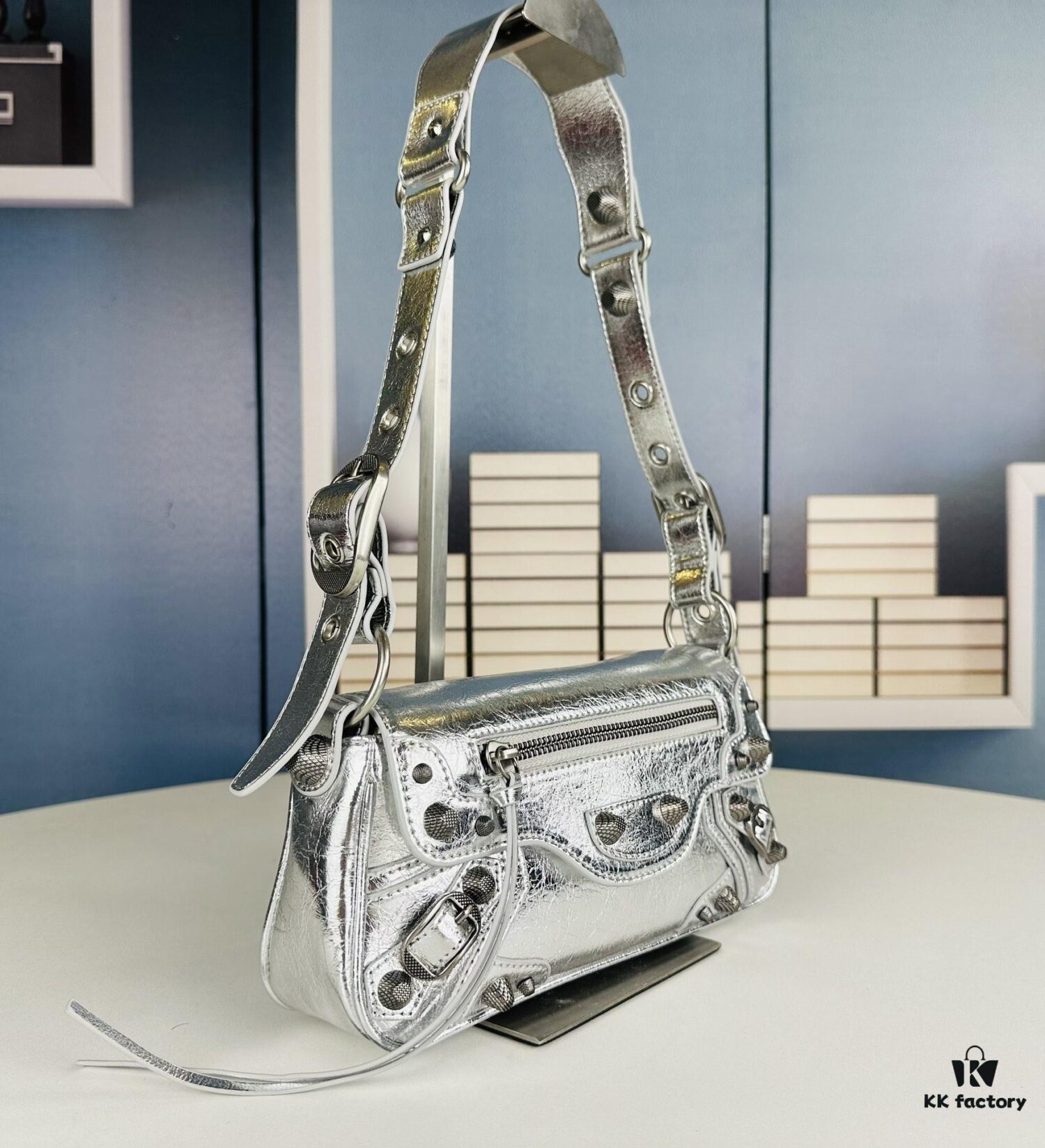 6930e30f6e68136f4d9b255f BALENCIAGA Le Cagole Camera Bag in Waxed Black/Grey - Style No. 6701