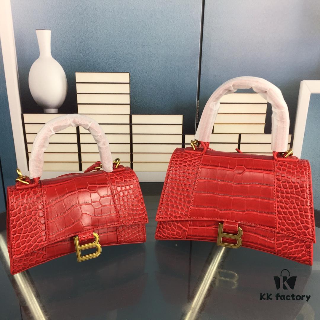 6930e3906e68136f4d9b262c New Large and Small Size 235 Balencia Paris House, This Season's Highlight Crocodile Texture Hourglass Bag with Signature Arc Shape