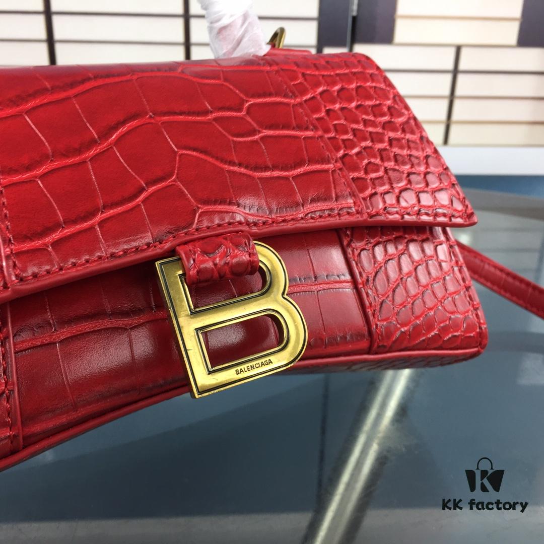 6930e3926e68136f4d9b2631 New Large and Small Size 235 Balencia Paris House, This Season's Highlight Crocodile Texture Hourglass Bag with Signature Arc Shape