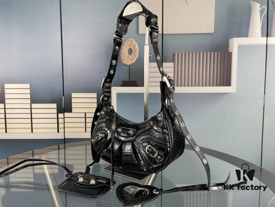 6930e46b6e68136f4d9b278b Mini Crocodile Texture - Balenciaga Le Cagole Half-Moon Crossbody Bag