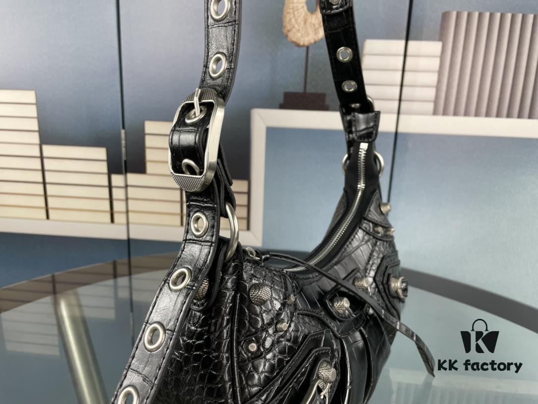 6930e46c6e68136f4d9b278d Mini Crocodile Texture - Balenciaga Le Cagole Half-Moon Crossbody Bag