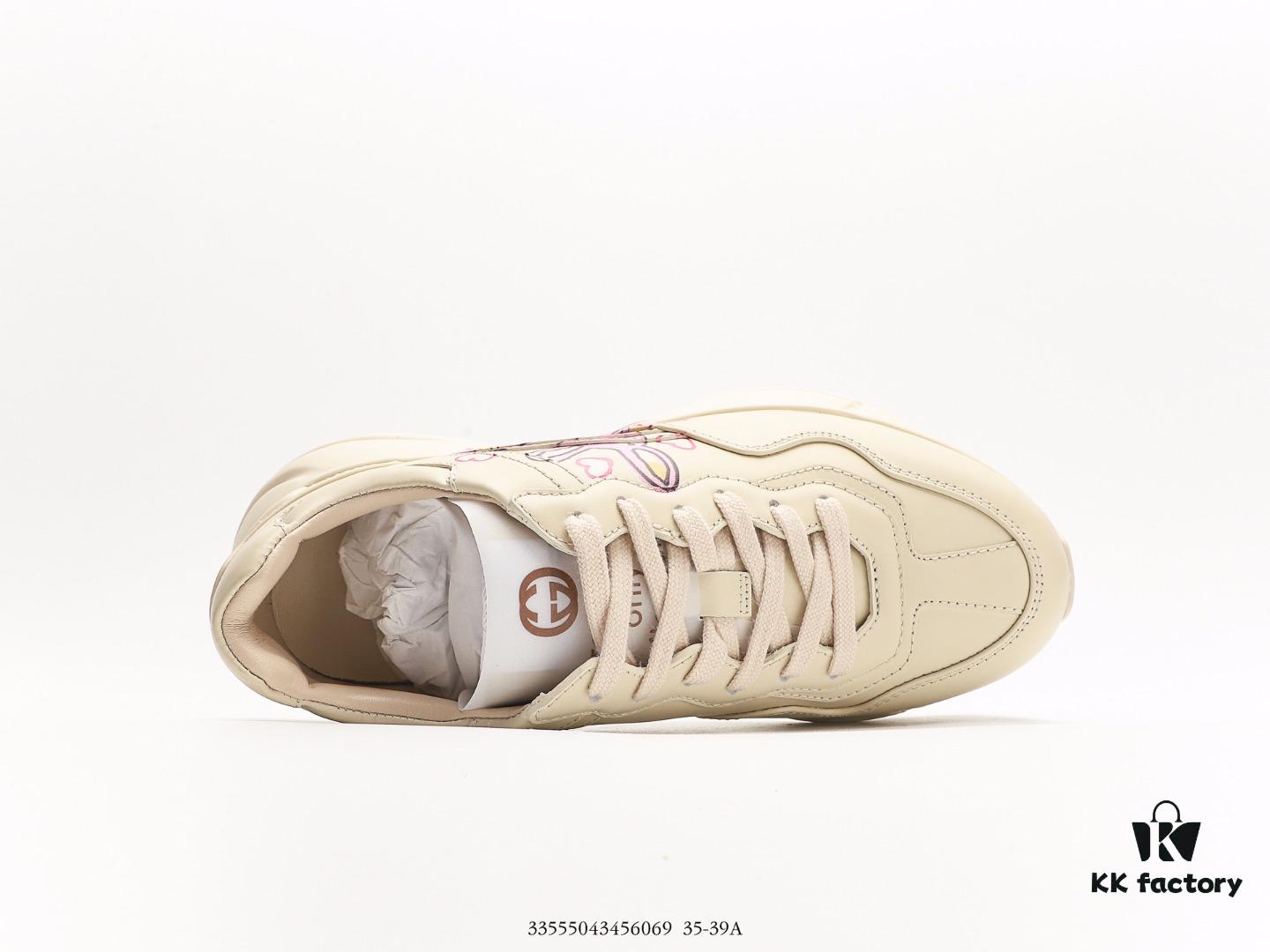 6930e58a6e68136f4d9b298a Gucci Rhyton Vintage Trainer Sneaker, Aged Leather Horn-Style Retro Running Shoe