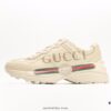 6930e59c6e68136f4d9b29aa Gucci Rhyton Vintage Trainer Sneaker, Aged Leather Horn-Shape Retro Running Shoe