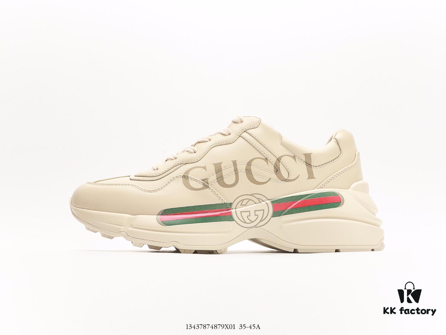 6930e59c6e68136f4d9b29aa Gucci Rhyton Vintage Trainer Sneaker, Aged Leather Horn-Shape Retro Running Shoe
