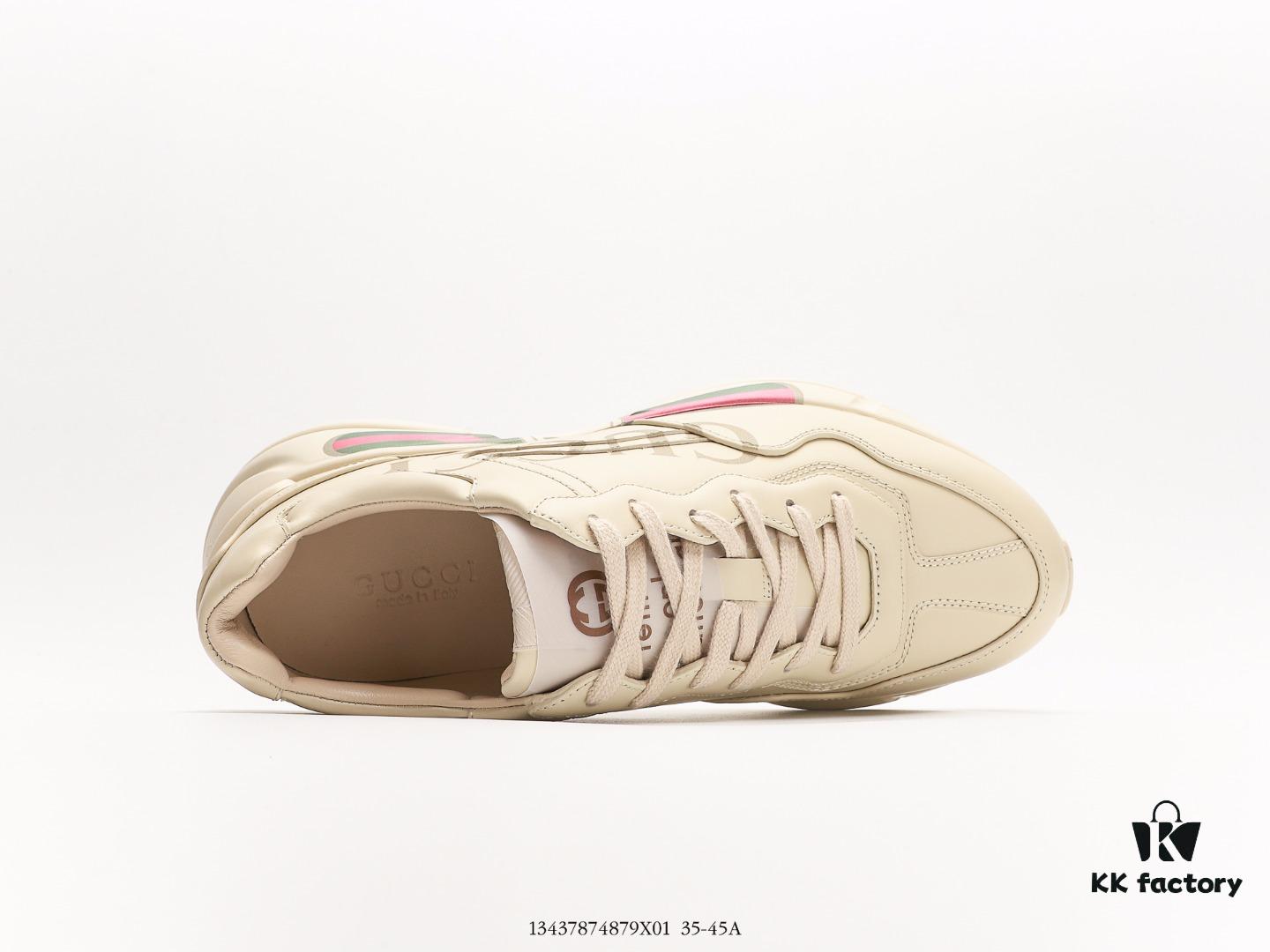 6930e59d6e68136f4d9b29ab Gucci Rhyton Vintage Trainer Sneaker, Aged Leather Horn-Shape Retro Running Shoe