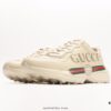 6930e59f6e68136f4d9b29af Gucci Rhyton Vintage Trainer Sneaker, Aged Leather Horn-Shape Retro Running Shoe