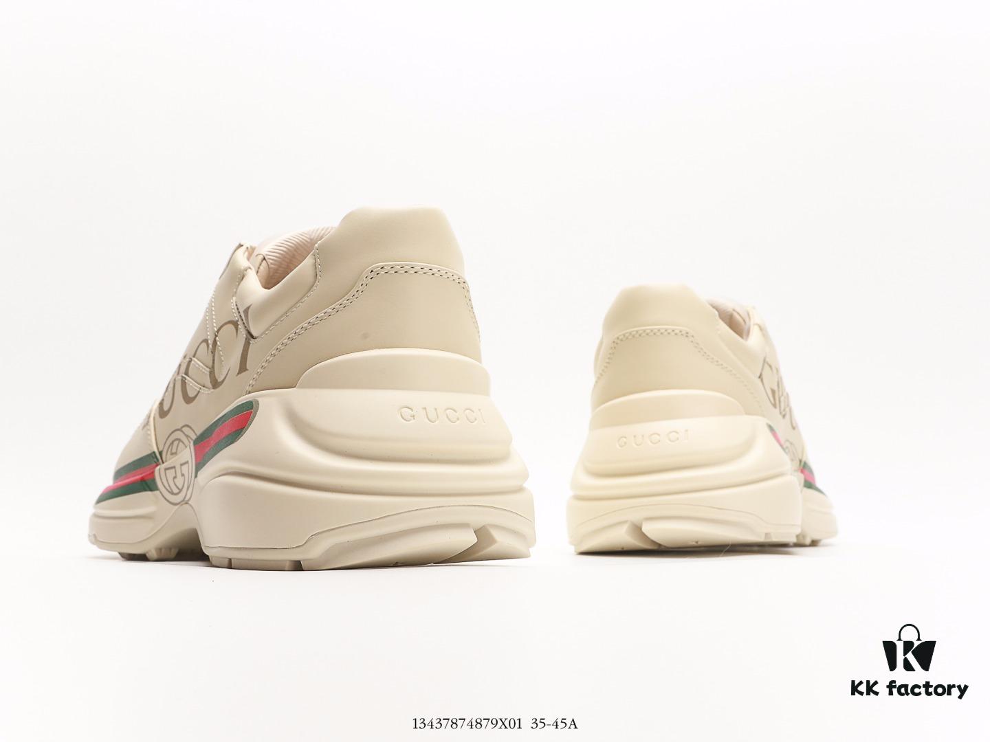 6930e59f6e68136f4d9b29b0 Gucci Rhyton Vintage Trainer Sneaker, Aged Leather Horn-Shape Retro Running Shoe