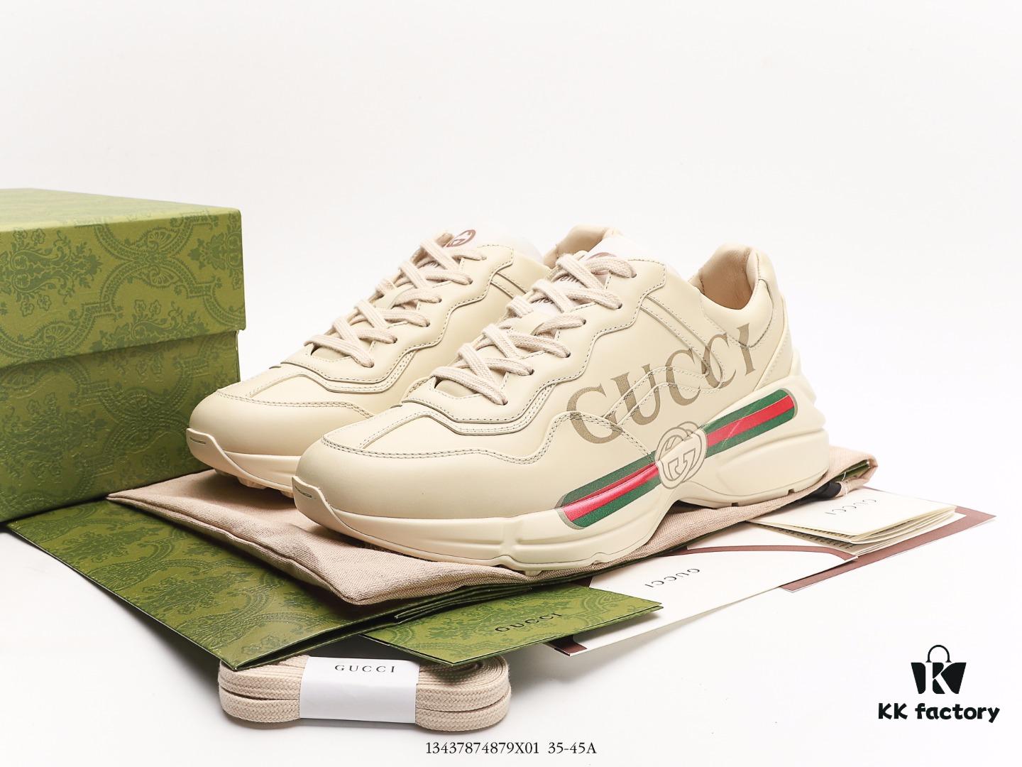 6930e5a26e68136f4d9b29b3 Gucci Rhyton Vintage Trainer Sneaker, Aged Leather Horn-Shape Retro Running Shoe