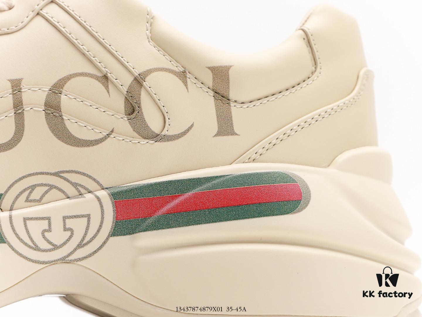 6930e5bb6e68136f4d9b29d6 Gucci Rhyton Vintage Trainer Sneaker, Aged Leather Horn-Shape Retro Running Shoe