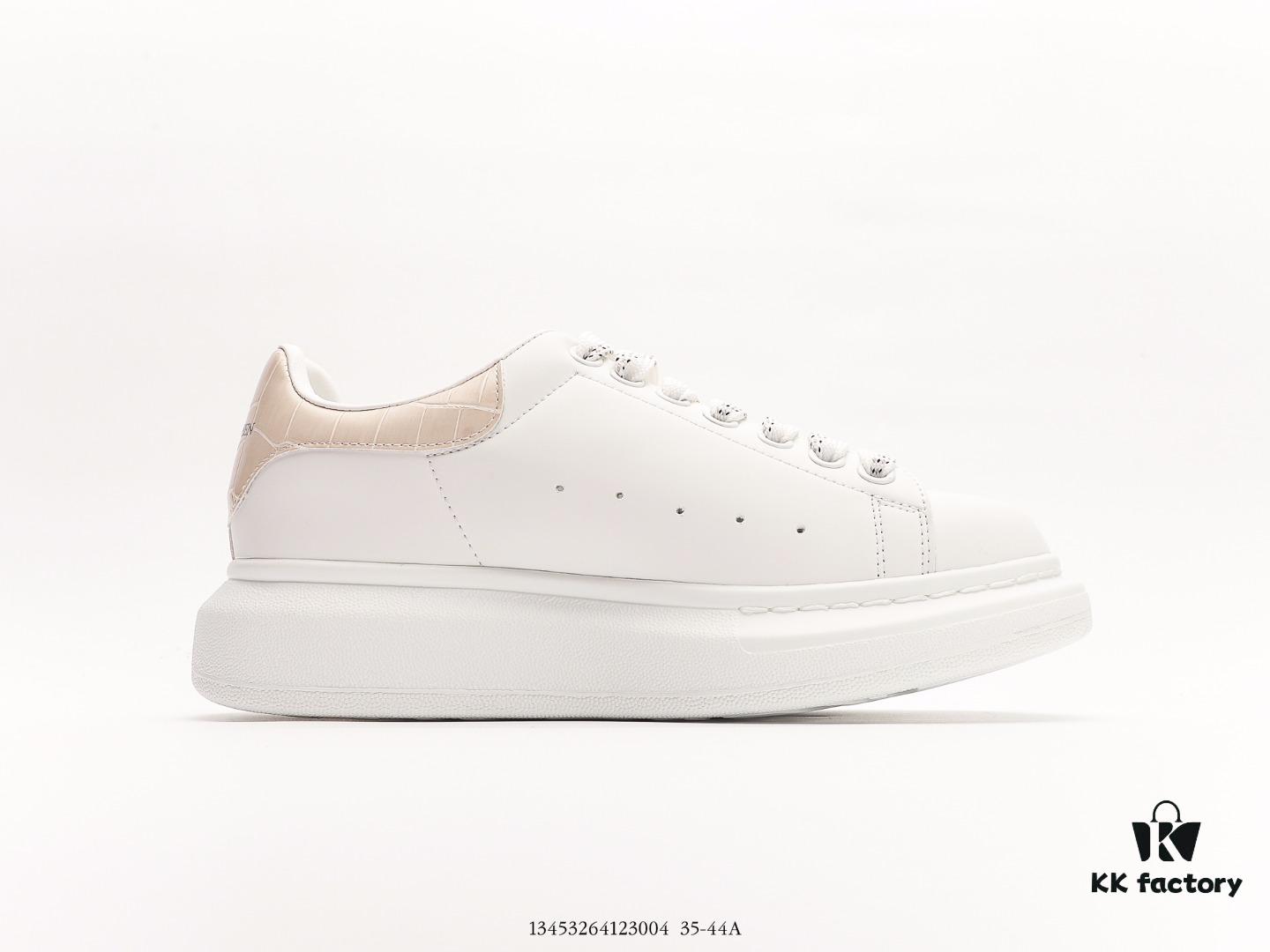 McQueen Sole Leather Sneakers, Low-top Fashion Platform Casual White Shoes