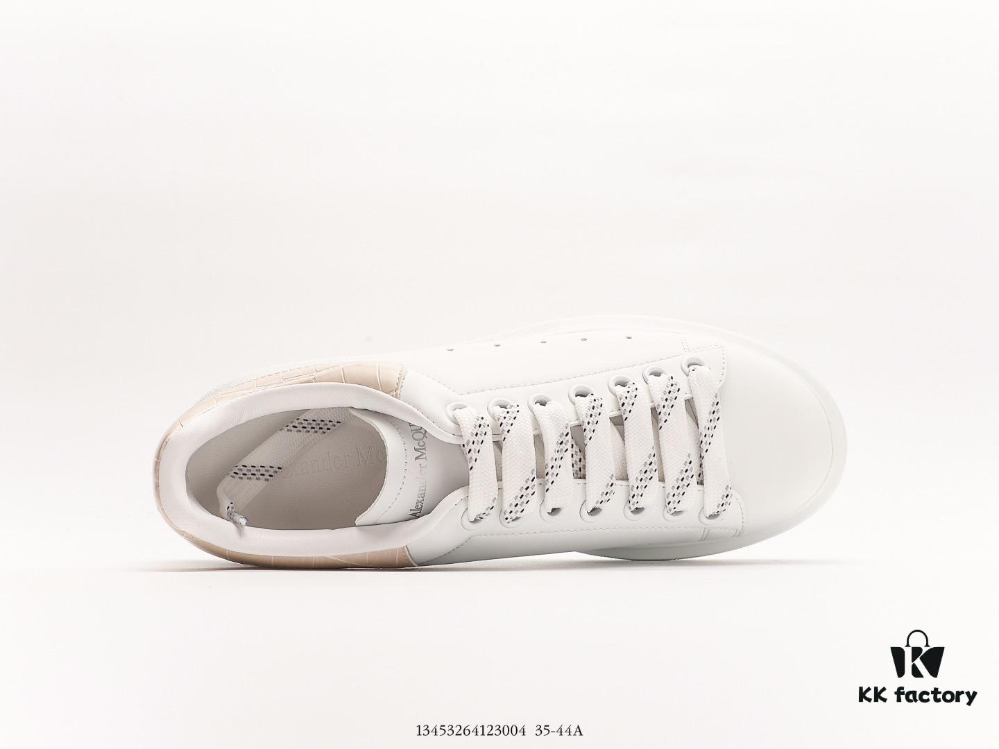 McQueen Sole Leather Sneakers, Low-top Fashion Platform Casual White Shoes