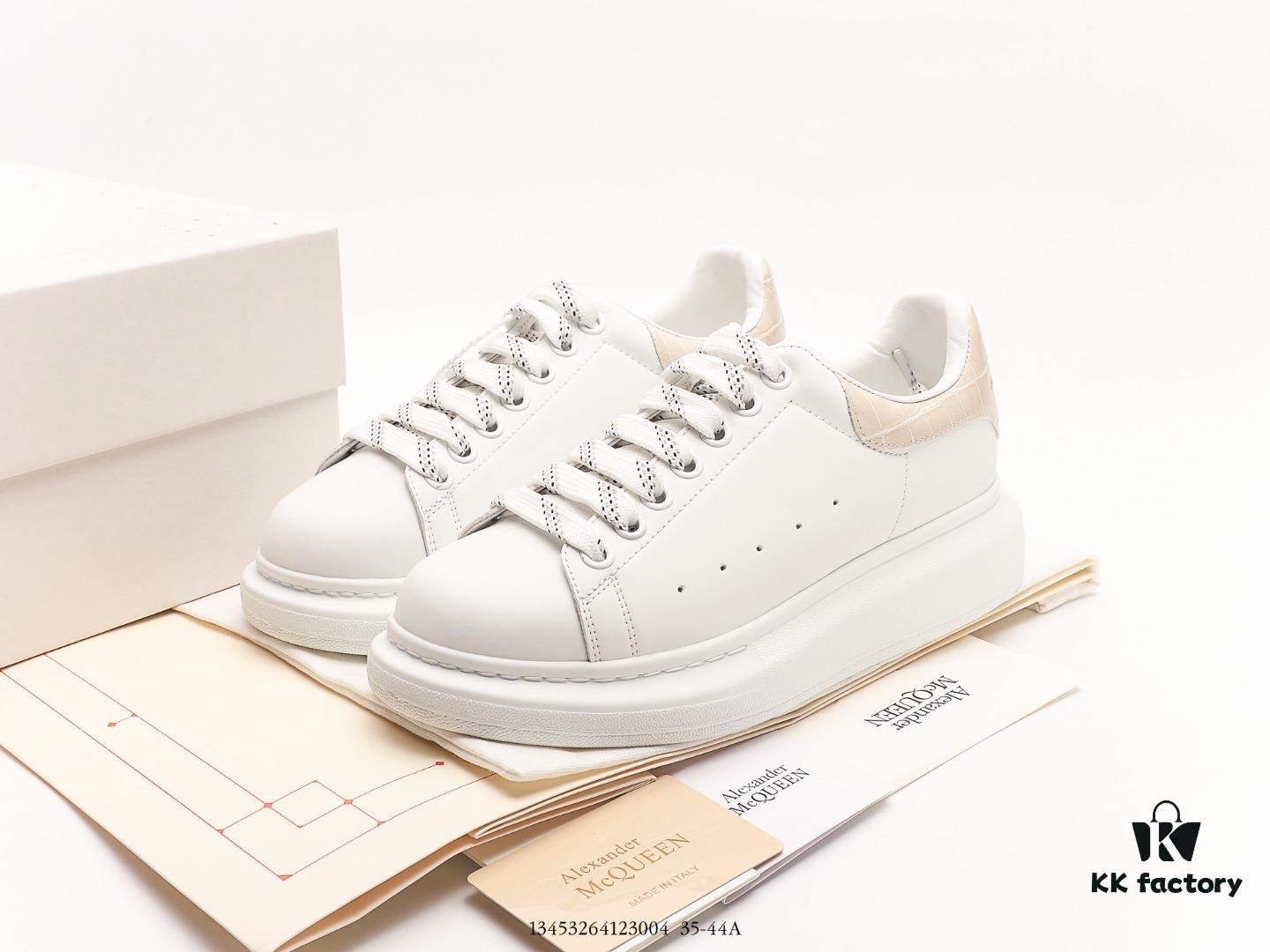 McQueen Sole Leather Sneakers, Low-top Fashion Platform Casual White Shoes