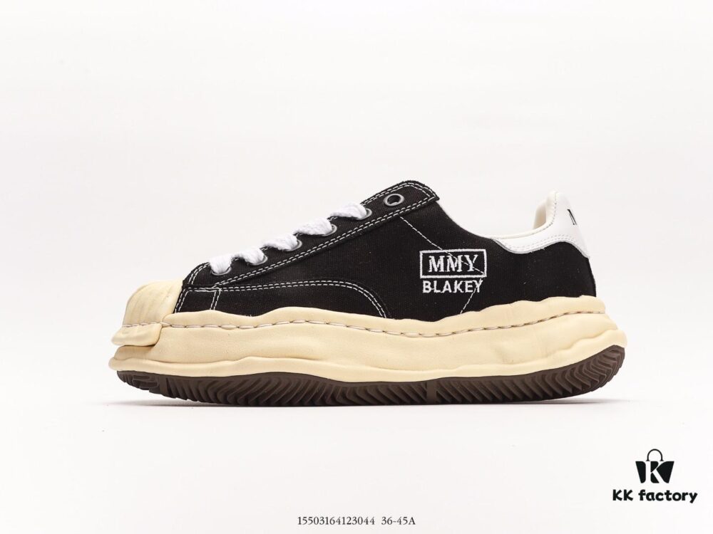 MMYMaison MIHARA YASUHIRO Wayne Original Sole Leather Low Sneaker, Shell-Toe Style Distorted Melting Ice Cream Design, Developed from Original Last and Pattern, Full-Grain Top Grain Leather Upper, Newly Developed Dual-Mold Single-Injection EVA Midsole with Ventilation Holes, Integrated Durable Rubber Outsole