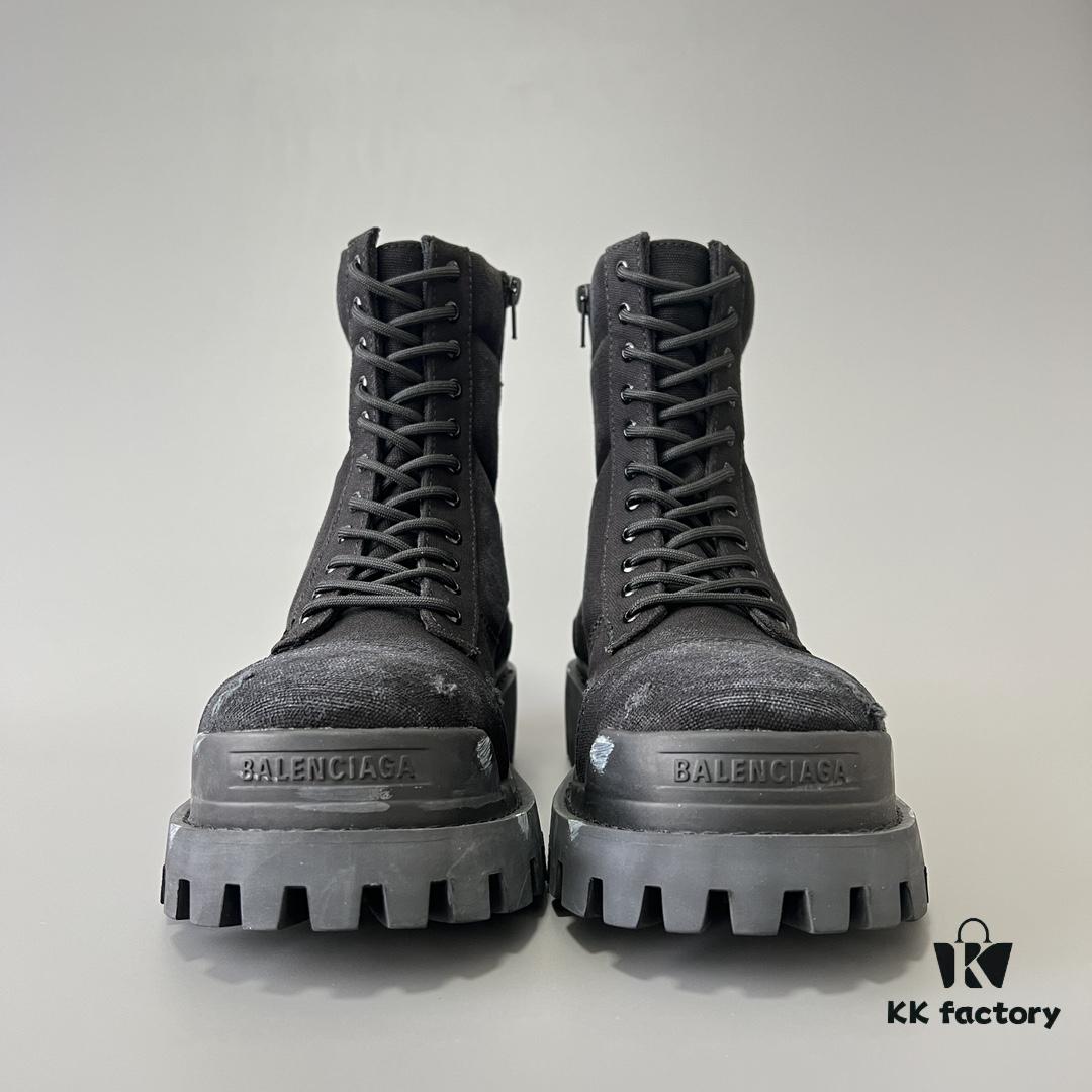 6930e8c56e68136f4d9b2ee3 Balenciaga Strike 20mm Distressed Cotton Canvas Lace-Up Black Ankle Boots