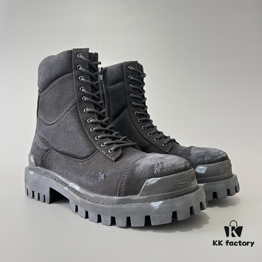 6930e8c56e68136f4d9b2ee4 Balenciaga Strike 20mm Distressed Cotton Canvas Lace-Up Black Ankle Boots