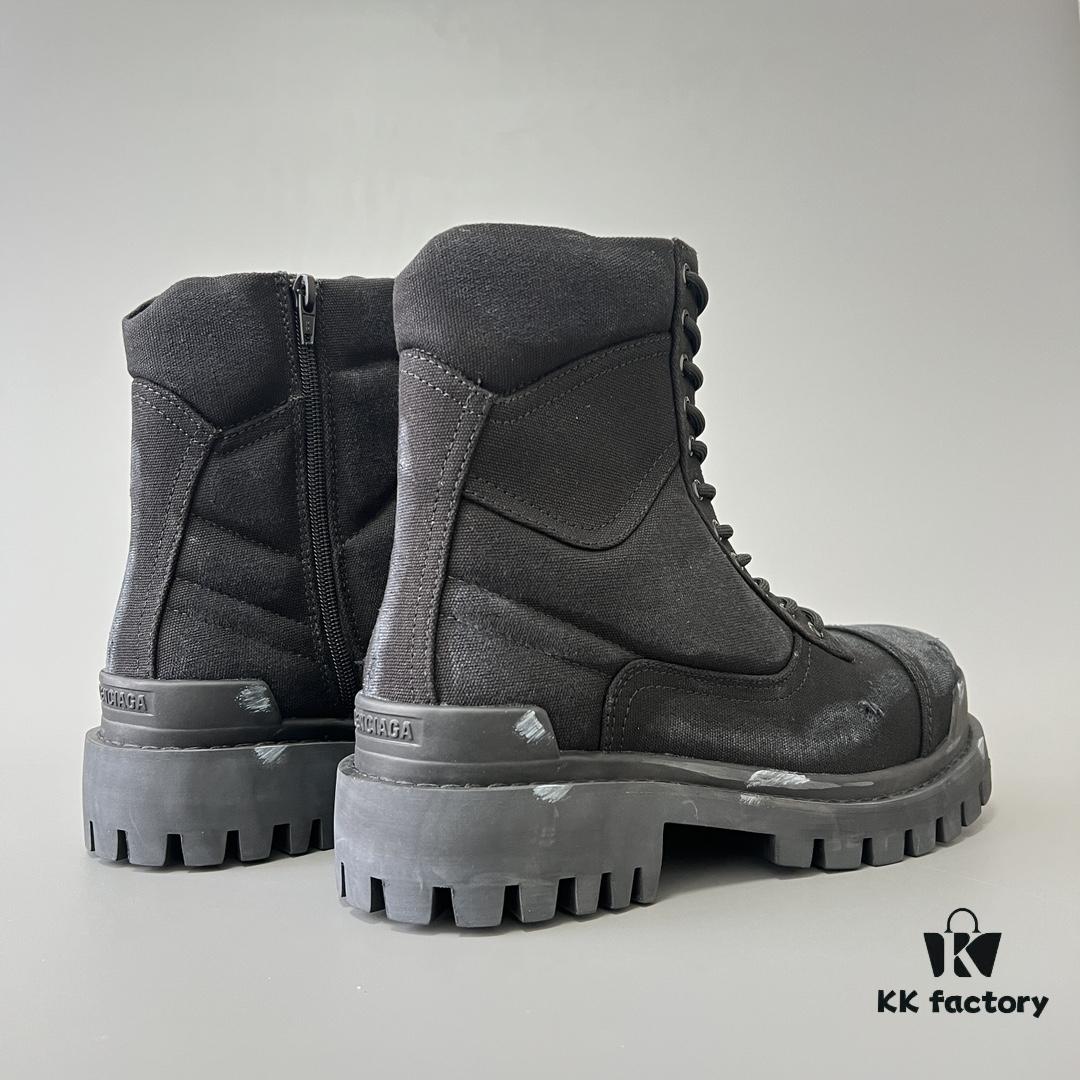 6930e8c66e68136f4d9b2ee5 Balenciaga Strike 20mm Distressed Cotton Canvas Lace-Up Black Ankle Boots