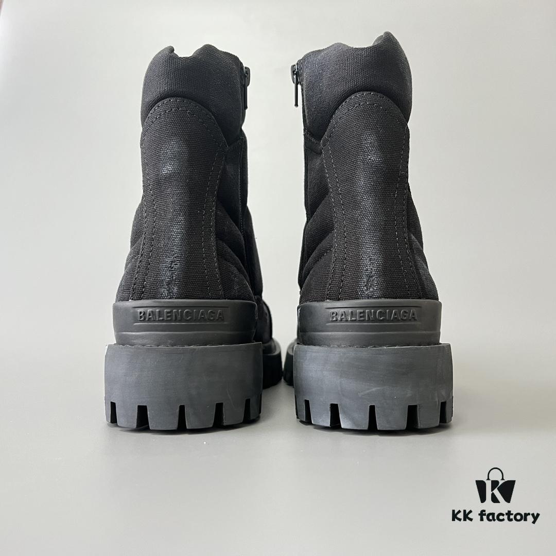 6930e8c66e68136f4d9b2ee6 Balenciaga Strike 20mm Distressed Cotton Canvas Lace-Up Black Ankle Boots