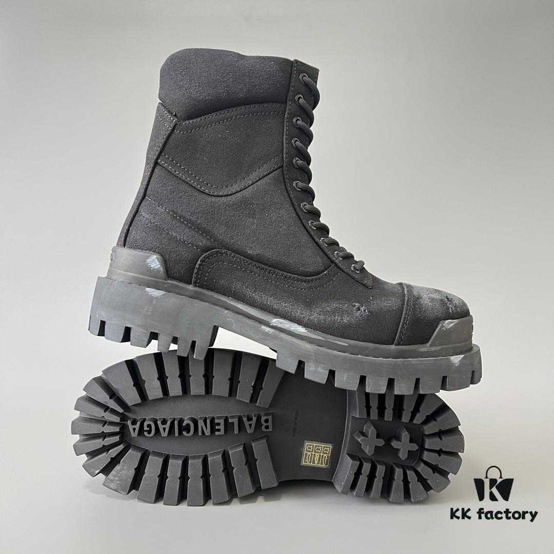 6930e8c76e68136f4d9b2ee7 Balenciaga Strike 20mm Distressed Cotton Canvas Lace-Up Black Ankle Boots