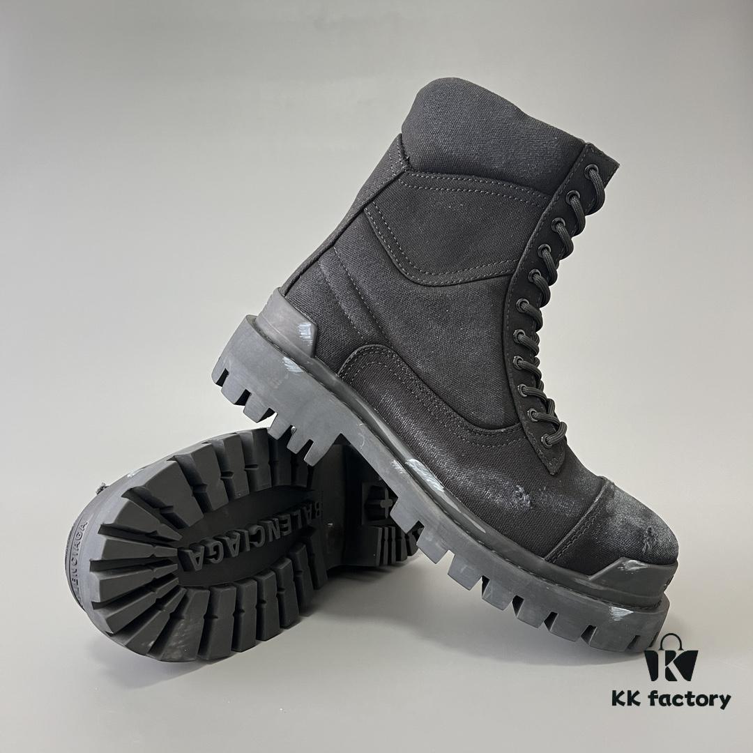 6930e8c76e68136f4d9b2ee8 Balenciaga Strike 20mm Distressed Cotton Canvas Lace-Up Black Ankle Boots
