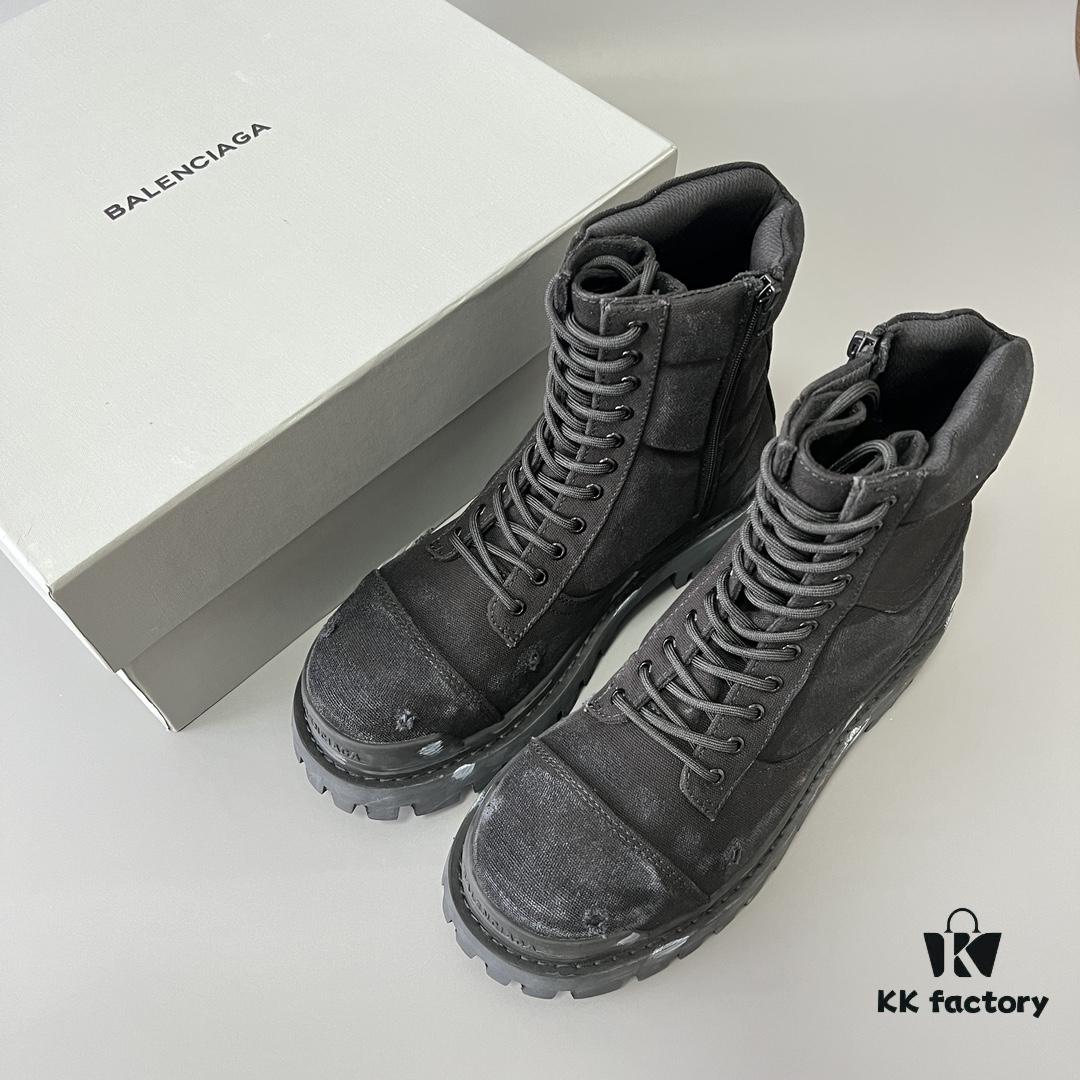 6930e8c86e68136f4d9b2ee9 Balenciaga Strike 20mm Distressed Cotton Canvas Lace-Up Black Ankle Boots