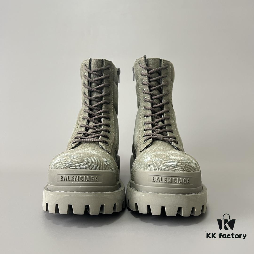 6930e8ca6e68136f4d9b2eeb Balenciaga Strike 20mm Distressed Cotton Canvas Lace-Up Gray-Green Ankle Boots